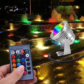 Underwater LED Light, 12V 10W RGB LED Submersible Spotlight Night Lamp for Aquarium Garden Fish Pool Pond Lighting(Silver)
