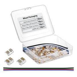 BTF-LIGHTING FCOB 5Pin 12mm 0.47in Transparent Connector Kit 30pcs Strip to Wire 30pcs Gapless Solderless Connectors 10pcs 5.9in Long 24AWG Extension Wire Support FCOB RGBW (+ R G B W) LED Strip
