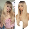 Nnzes Long straight Ombre Blonde Wig for Women with Bangs,