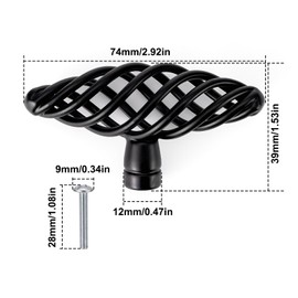 Pxyelec Muted Black Birdcage Nest Twist Cabinet Wardrobe Door Handle Drawer Cupboard Kitchen Dresser Pull Single Hole Door Levers, Black Handles for Drawers Pulls Wardrobe Drawer Handles Pack of 6