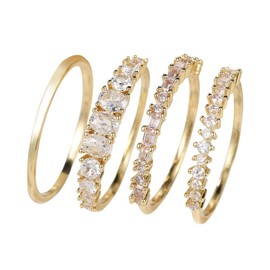 XFSRG Set of 4 Rings for Women with Cubic Zirconia Women's Ring Minimalist Wedding Rings Engagement Ring Wedding Rings Finger Ring Waterproof Stackable Rings Women's Jewellery Gifts, Alloys