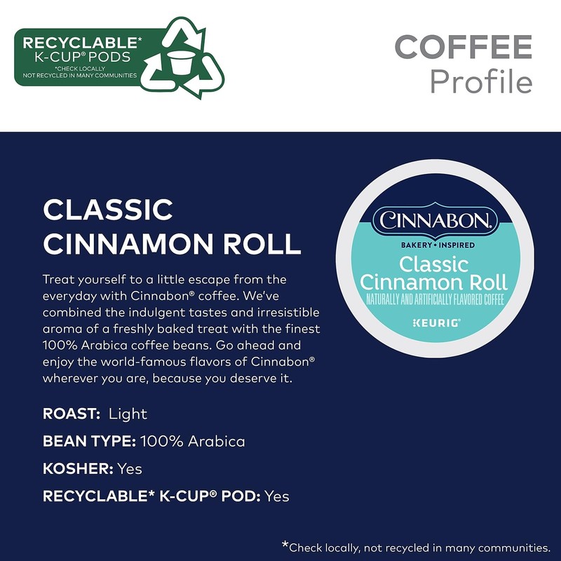 Cinnabon Classic Cinnamon Roll, Single-Serve Keurig K-Cup Pods, Flavored Coffee,