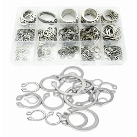 Elantek 330Pcs 15-Size Metric 304 Stainless Steel External Retaining C-Clips Rings/External Circlip Snap Retaining Clip Ring Assortment Kit - 4mm to 28mm