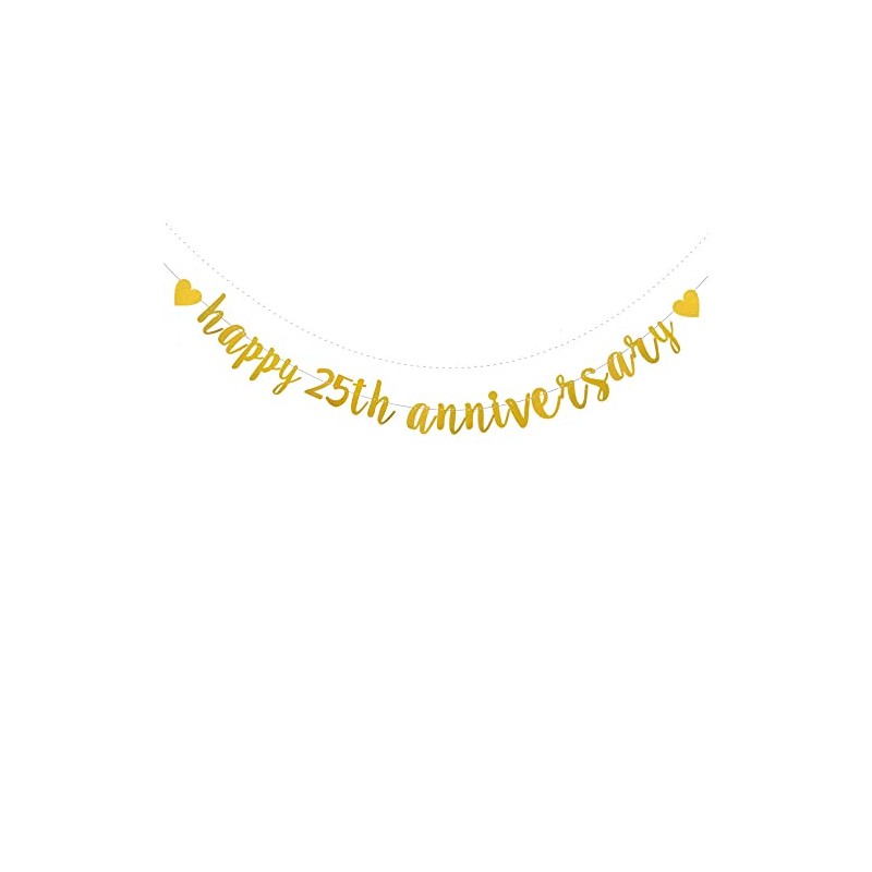 XIAOLUOLY Gold Glitter Happy 25th Anniversary Banner,Pre-Strung,Party Decorations Bunting Sign
