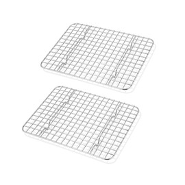 TeamFar Mini Cooling Rack Set of 2, Stainless Steel 8.75’’ x 6.25’’ Toaster Oven Grid Rack for Baking Roasting Broiling Grilling, Bakeable Rack for Cookies, Non-Toxic & Heavy Duty, Dishwasher Safe