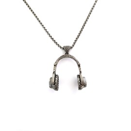 MOZART Music Note Headphone Pendant Necklace for Women/Men, Stainless Steel Chain & Zinc Alloy Charm, 27.5" Length, Eternal Promise Blue Hovering box, Gift for Him/Her(Black/Gold/Silver)