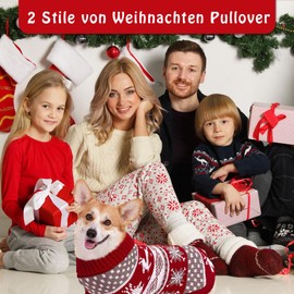 LATRAT Pack of 2 Christmas Cat Dog Jumpers, Snowflakes, Reindeer Motif, Knitwear, Winter Pet Clothes, Warm Pet Jumper for Kittens and Small Dogs, Elk and Fawn, Red, L