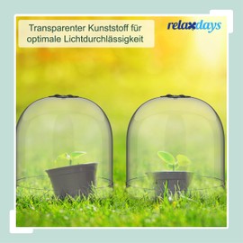 Relaxdays Propagation Cover, Set of 10, Diameter 25 cm, Frost Protection & Snail Protection, Stackable Plant Bells, PET, Transparent