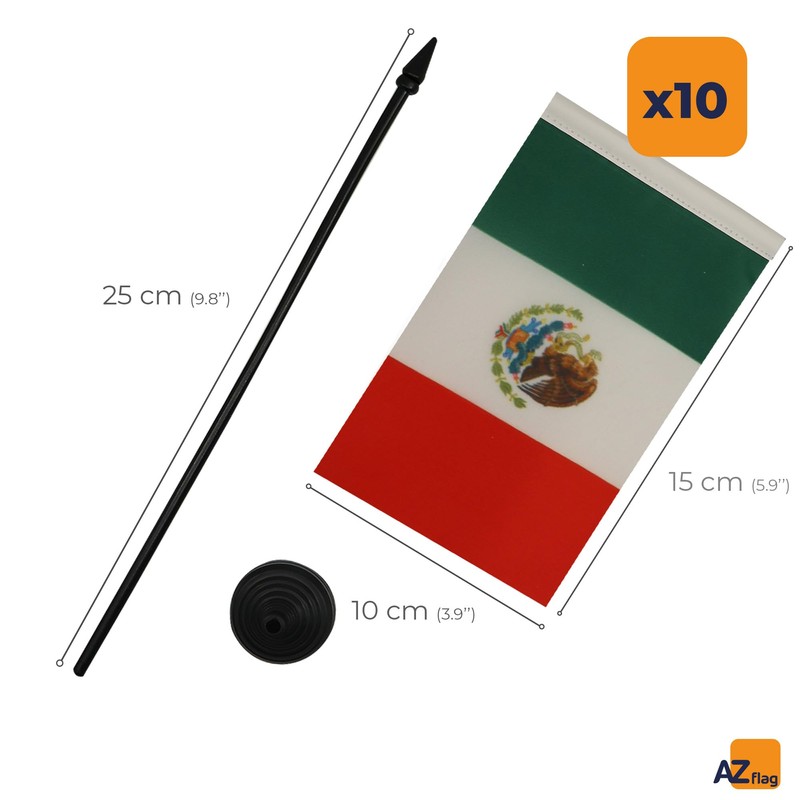 AZ FLAG Pack of 10 Mexico Table Flags - 6"
