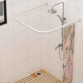Tanxih U Shower Curtain Rod Adjustable Stainless Steel U Shaped Rack Drill Free Install for Bathroom, Bathtub, Clothing Store (U Shaped White, Length on both sides:31.5"-47",Middle width:34.7"-43")