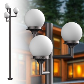 Lightdot 79" Modern Stable Outdoor Lamp Post Light 3-Head Aluminum Pole Lamp with 3000K LED Bulbs Included IP65 Waterproof Heavy-Duty Hardwired Post Light Fixtures for Garden/Yard/Driveway-Brown-06