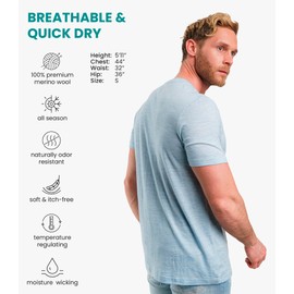Merino Wool T-Shirt Mens - Merino Wool Undershirt Thermal Shirt for Men and Hiking Socks (Arctic Blue, Medium)