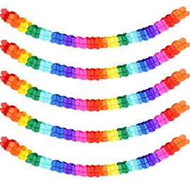 Pack of 5 Colourful Paper Garland, 3 m Paper Garland, Hanging Party Garlands, Birthday Garland, Four Leaf Paper Flower, Garlands Set for Party, Wedding, Carnival, Fancy Dress
