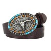 Western-Turquoise-Cowboy-Belt for Men Women with Longhorn Bull Buckle Belt for