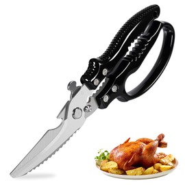 SpaseMaxxx Heavy Duty Poultry Shears, Kitchen Shears Black with Slip Handle & Safety Lock, Multi-Purpose Kitchen Scissors for Chicken, Meat Cutting Turkey Fish Vegetables