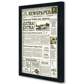 12.5x22 Black Modern Wood Newspaper Frame - UV Resistant, Acrylic Plastic Front Prevents Paper from Fading Sleek Hanging Display Case for Entire Newspaper, Acid-Free, for Home or Office - 12.5x22
