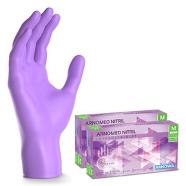 200 x ARNOMED Disposable Gloves Purple (2 x 100 Pieces), Disposable Gloves, M, Nitrile Gloves, Powder-Free, Rubber Gloves, Disposable Protective Gloves, Nitrile Gloves, XS, S, M, L, XL