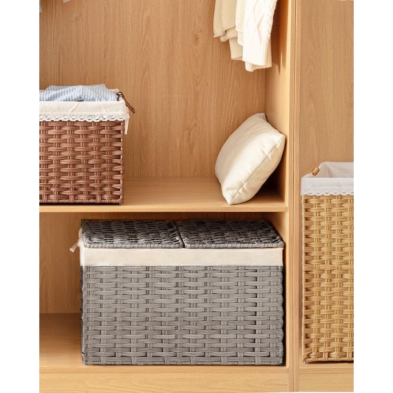 SETVSON Storage Basket with Lid Wicker Baskets for Storage with