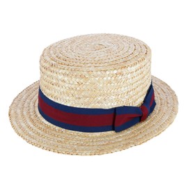 CTM Straw 2 Inch Brim Boater Hat with Navy Band and Elastic Sweatband, XLarge, Natural