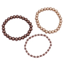 Rosemarie & Jubalee Women's Stunning Simulated Pearl Strand Set Of 3 Stretch Bracelets, 2.5" (Gold And Brown 8mm 4mm)