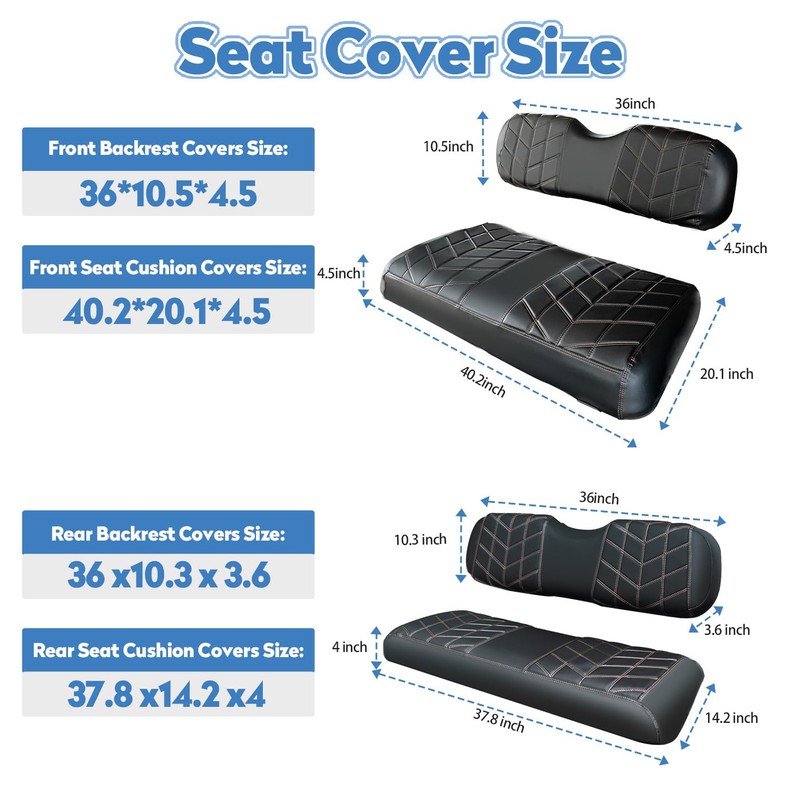 PZWLI 4PCS Golf Cart Seat Covers Kit, Front and Rear