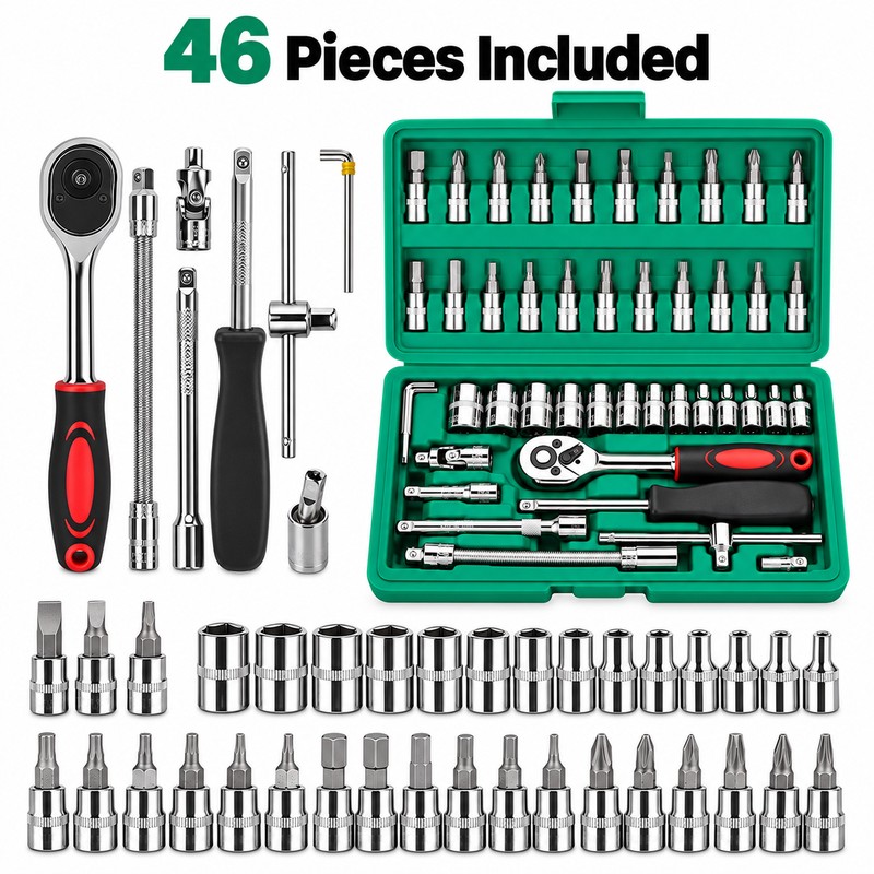 46-Piece 1/4 Inch Drive Socket Set – Metric Ratchet Wrench