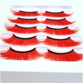 MISSLADY 20mm Colored Lashes 3D Faux Mink Red Eyelashes Red Lashes Strips (FM-304, 14-20mm, Red, 5 Pairs)