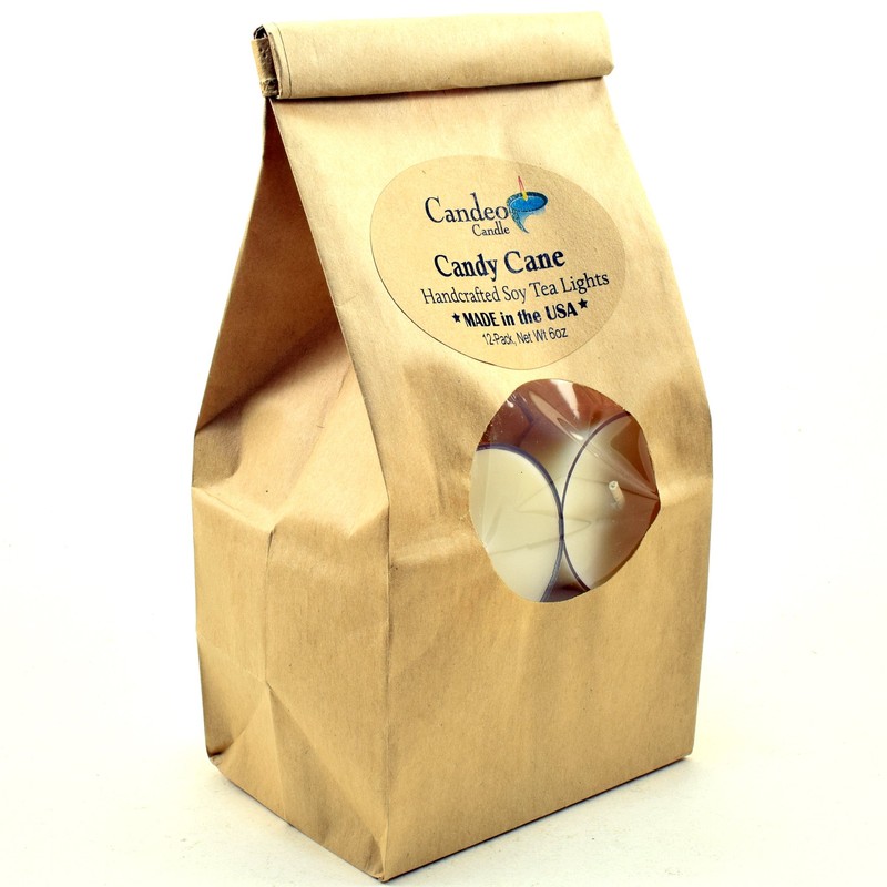 Candy Cane, Holiday Scented Soy Tealights, 12 Pack Clear Cup