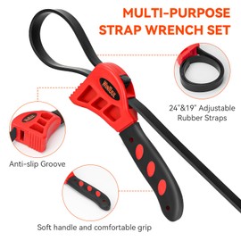 WINTUUL 2pcs Strap Wrench Set,Tools Oil Filter Wrench Set, Use as Jar Opener, Pipe Wrench, Adjustable Rubber Strap Wrench Used by Mechanics, Plumbers