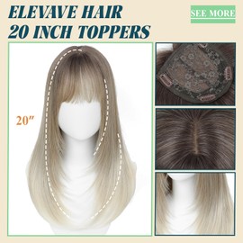 ELEVAVE Hair Toppers for Women with Thinning Hair, 20 Inch Toppers Hairpieces for Women with Wispy Clip in Bangs 360° 3D Realistic Scalp Daily Use (Ombre Dark Root to Blonde)