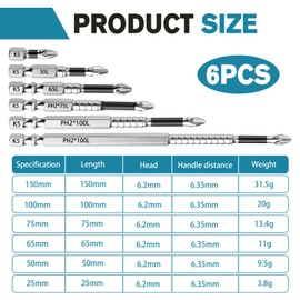 High Magnetic Screwdriver Drill Bit Set, 6PCS Anti-Slip Magnetic Drill Bits for Impact Driver, Durable Precision Screwdriver Bits Kit with MagFixer High Magnetic Power (25mm, 50mm, 65mm, 70mm, 90mm, 1