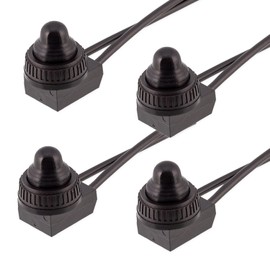 Powice 4 x Mini Switch with Wire 3-250V/6A, Round Self-Locking 2-Pin Micro Switch 12V, Micro Switch with Waterproof Cover, Push Button 12V/6A, Suitable for Installation in Homes, Cars