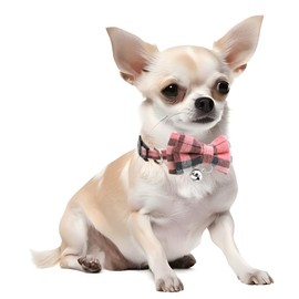 Pink Plaid Bow Kitten Collar with Bell, Breakaway Puppy Collar Bell with Bowtie Christmas Dog Collars Female for XXS Xs Small Tiny Little Pet Dogs Girl Kitten, for Hoilday Birthday Party