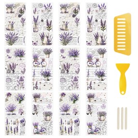 WANDIC 12 Sheets Retro Rub On Transfer Stickers,Lavender Decals Purple Flower Stickers Waterproof Decals Flower Stickers with Copywriting for Greeting Cards