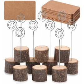Place Card Holders 10pcs Table Number Holders with 20pcs Cards Rustic Real Wood Base Wedding Table Name Number Holder Party Decoration Card Holders Picture Memo Note Photo Clip Holder