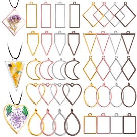 Open Bezels for Resin,80 Pcs of Resin Casting Frame Pendant, Open Frame Pendant, Open Back Frame Pendant, Geometric Hollow Mold Pendant, Frame Pendants for Earrings, Necklace, Bracelet, DIY Crafts
