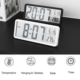 Lancoon LCD Digital Wall Clock with Silent Temperature Date 12/24 Hour ℃/℉ Switch Desktop Hanging 2 Types of Placement Easy to Use for Bedroom Home Decor Living Room