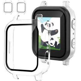 Kuaguozhe 2 Pack Case Compatible with Gabb Watch 3/3e Screen Protector for Kids, Hard PC Overall Protective Case Bumper with 9H Tempered Glass Cover Accessories, Clear+Clear