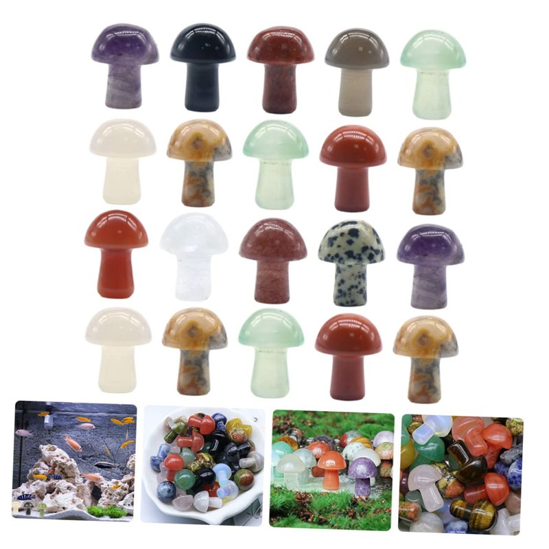 IWOWHERO Set of 20 Small Mushroom Ornaments Crystal Mini Mushrooms