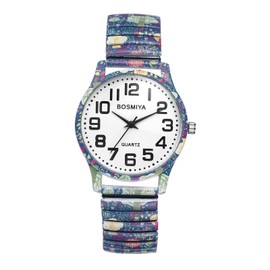JewelryWe Unisex Floral Elastic Watch：Men Women Bohemian Round Analog Quartz Tree Pattern Large Dial Expansion Stretch Band Wristwatch for Mother's Day