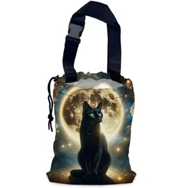 NHNXHWIA Black Cat Car Trash Bag,Full Moon Hanging Drawstring Car Garbage Bag,Waterproof Canvas Car Back Seat Organizer with Adjustable Buckle,for Vehicles,SUVs,Camping,Road Trips