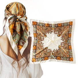 VBAEI 35” Large Square Satin Head Scarf - 1Pcs Satin Hair Scarf Silk Bandana Head Wraps For Women (Beige)