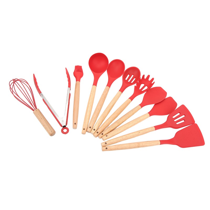 12 PCS Kitchen Cooking Utensils Set Ergonomic Wooden Handle Silicone