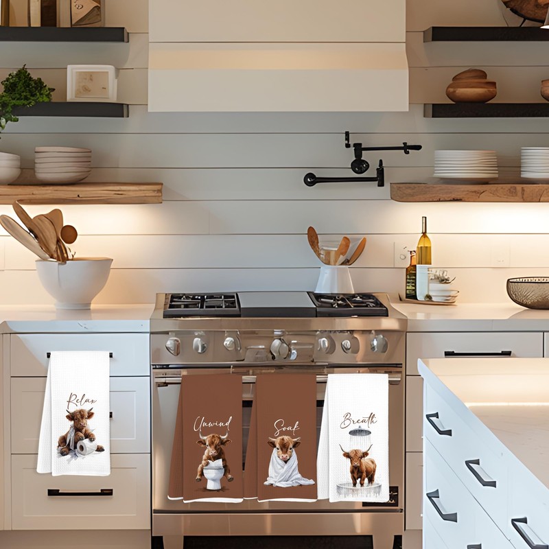 FITIE Funny Farmhouse Cow Hand Towels for Bathroom, Unwind Relax