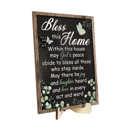 Welcome Home Sign - Bless This Home Within This House, 2 Layer Blessing Plaque with Wooden Stand for Entryway Table Decor, Green Christian House Display with Butterfly, Gift for Housewarming