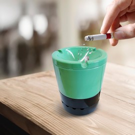 2 in 1 Multifunctional Vacuum Ashtray,Indoor Ashtray - Melamine Material, Powered by AA Batteries, Easily Cleans Up Scattered Ash Around the Ashtray (Aqua Green B)