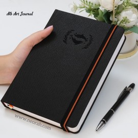 NEORAH – A5 – ART JOURNAL | 200 Gsm Dotgrid Notebook | 160 Pages( 21.0 x 14.8 cm) | Lay Flat | Hard Cover Bullet - Journal | 3 Bookmarks | Elastic Closure | Inner Back Pocket | Ideal – Bujo,Drawing & Painting , Notes,Art,Planning,Sketchbook,Junk Journal,