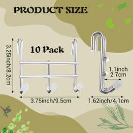 HOFURME 10 Pack Wire Shelving Hooks, Triple Hook Attachment for Wire Shelf Accessories, 3.75 x 3.25 Inch Heavy Duty Iron Hanging Hooks for Storage Organizer (Silver)
