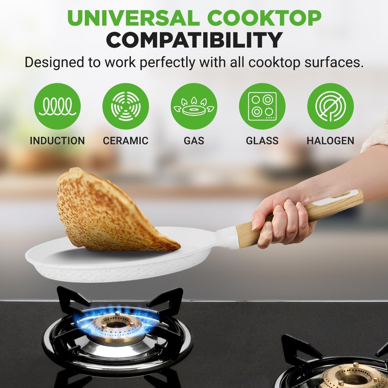 Nutrichef 2-Pack Non-Stick Crepe Pan Set, 9.4" Marble Coated Dosa