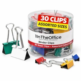 1InTheOffice - Clips para carpetas de tamaño variado, mini, clips pequeños y medianos, abrazaderas de papel, paquete de 30